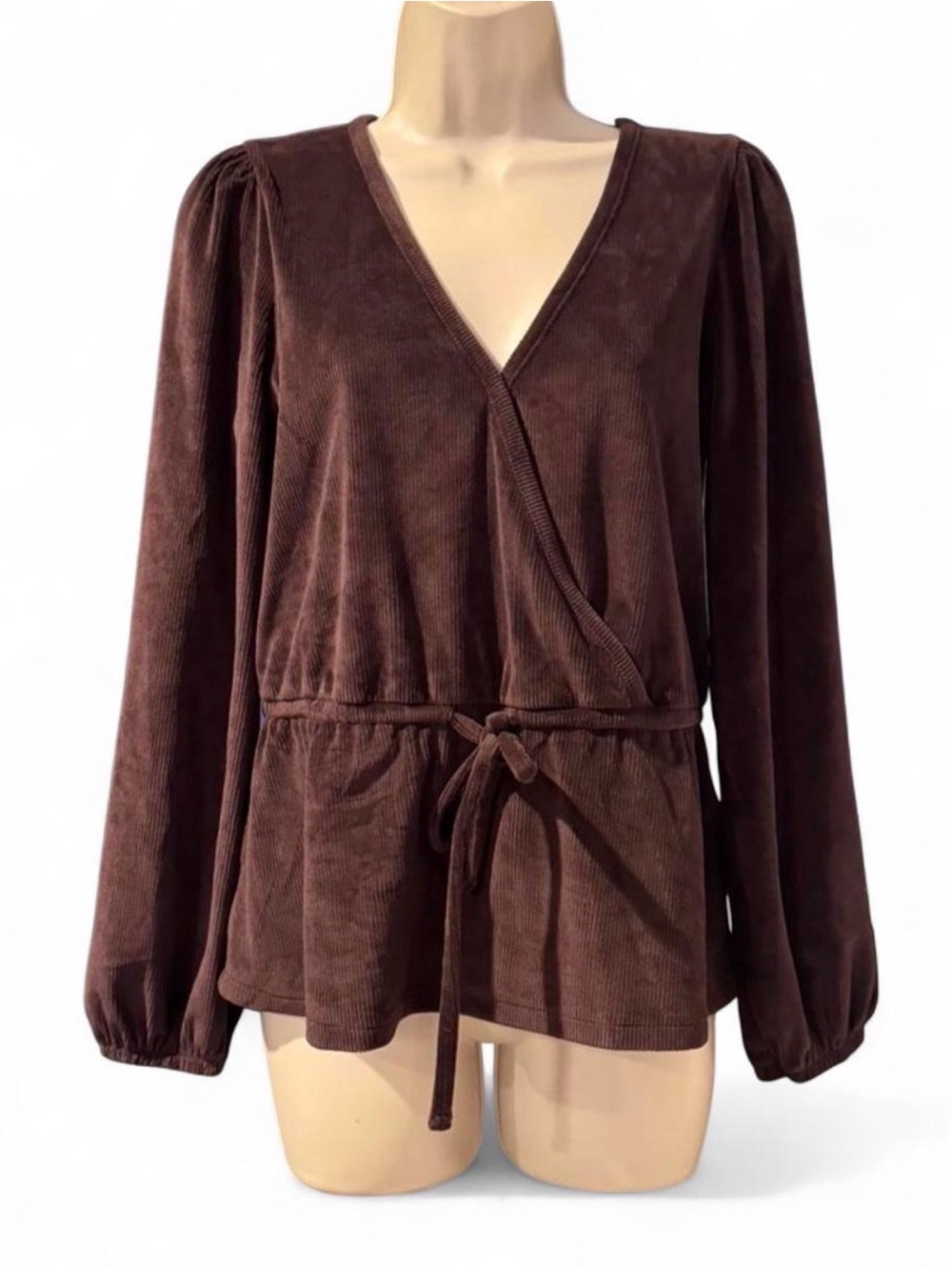 Madewell Chocolate Brown Velvet Tie Waist Boho Top Small EUC